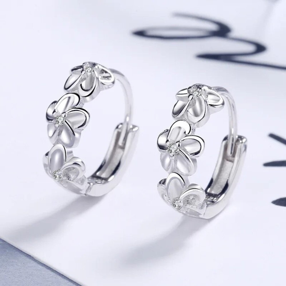 925 Sterling silver romantic plum bossom crystal earrings for women fashion - Picture 6 of 6